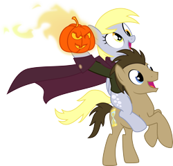 Size: 3122x3000 | Tagged: safe, artist:up1ter, derpy hooves, doctor whooves, pegasus, pony, cover, derp, female, halloween, headless horseman, holiday, jack-o-lantern, mare, ponies riding ponies, pumpkin, simple background, transparent background, vector