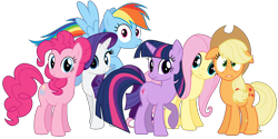 Size: 8000x4000 | Tagged: safe, artist:tomfraggle, derpibooru import, applejack, fluttershy, pinkie pie, rainbow dash, rarity, twilight sparkle, earth pony, pegasus, pony, unicorn, absurd resolution, mane six, one of these things is not like the others, simple background, transparent background, vector