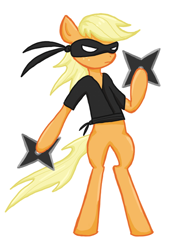 Size: 600x870 | Tagged: safe, artist:thecheeseburger, applejack, earth pony, pony, bipedal, ninja, shuriken, simple background, solo