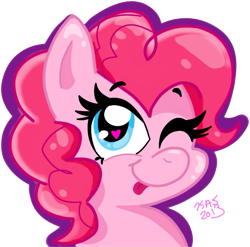 Size: 597x589 | Tagged: safe, artist:wolfgrrrl22, pinkie pie, earth pony, pony, female, mare, pink coat, pink mane, solo, wink