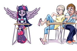 Size: 1361x900 | Tagged: safe, artist:averagedraw, derpibooru import, twilight sparkle, human, equestria girls, chair, classroom, desk, glasses