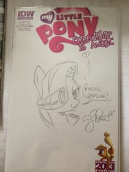 Size: 2448x3264 | Tagged: safe, artist:andypriceart, idw, applejack, rarity, earth pony, pony, unicorn, andy price, logo, signature, sketch, solo, traditional art