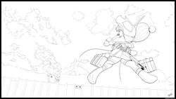 Size: 1920x1080 | Tagged: safe, artist:jailbait, applejack, earth pony, pony, anime, attack on titan, fight, lineart, monochrome