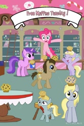 Size: 728x1097 | Tagged: safe, artist:aquashy, amethyst star, chirpy hooves, derpy hooves, dinky hooves, doctor whooves, pinkie pie, sparkler, pegasus, pony, collage, female, hooves family, mare, muffin, sugarcube corner, tuesday