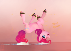 Size: 2100x1500 | Tagged: safe, artist:pfjerk, pinkie pie, earth pony, pony, power ponies (episode), cleaning, scene interpretation, soap, solo, upside down