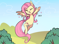 Size: 640x480 | Tagged: safe, artist:kkuyo, fluttershy, butterfly, pegasus, pony, cute, eyes closed, female, mare, one word, open mouth, shyabetes, solo, yay