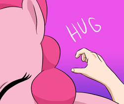 Size: 1024x862 | Tagged: safe, artist:doublewbrothers, pinkie pie, earth pony, human, pony, cropped, hug, offscreen character, pov