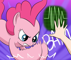 Size: 1024x864 | Tagged: safe, artist:doublewbrothers, pinkie pie, human, glare, gritted teeth, hand, heart attack, precordial thump