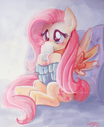 Size: 900x1098 | Tagged: safe, artist:sewyouplushiethings, fluttershy, pegasus, pony, blushing, bottomless, clothes, cold, cup, cute, drink, female, hot drink, mare, mug, partial nudity, shyabetes, solo, spread wings, sweater, sweatershy, wings, winter