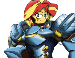 Size: 1024x799 | Tagged: safe, artist:missmayaleanne, sunset shimmer, equestria girls, armor, crossover, overwatch, pharah, simple background, solo, transparent background