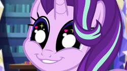 Size: 1912x1072 | Tagged: safe, screencap, starlight glimmer, pony, unicorn, equestria girls, mirror magic, spoiler:eqg specials, close-up, cute, faic, glim glam, glimmerbetes, glimmie, grin, heart eyes, library, lip bite, puppy dog eyes, smiling, solo, starry eyes, twilight's castle, wingding eyes