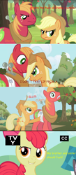 Size: 974x2236 | Tagged: safe, apple bloom, applejack, big macintosh, earth pony, pony, comic sans, male, repo! the genetic opera, stallion, vulgar