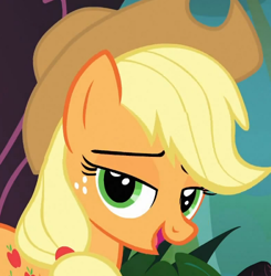 Size: 490x500 | Tagged: safe, screencap, applejack, earth pony, pony, female, lidded eyes, mare, solo