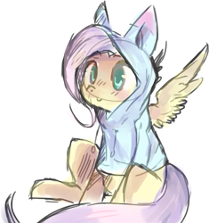 Size: 1057x1125 | Tagged: safe, artist:spanish-scoot, fluttershy, pegasus, pony, clothes, hoodie, solo