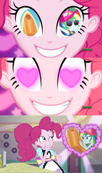 Size: 1280x2160 | Tagged: safe, artist:alphamonouryuuken, derpibooru import, edit, edited screencap, screencap, pinkie pie, rainbow dash, human, better together, blue crushed, coinky-dink world, eqg summertime shorts, equestria girls, cargo ship, cute, dashabetes, discovery family logo, exploitable, gladys, he doesn't deserve you, heart eyes, meme, midriff, pinkie the shipper, pinkie's eyes, rainbowboard, shipper on deck, shipper pie, shipping, surfboard, wingding eyes