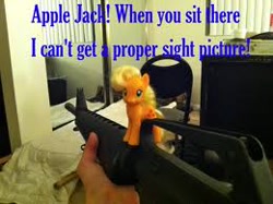 Size: 260x194 | Tagged: safe, applejack, brushable, gun, irl, m16, m16a1, photo, rifle, toy
