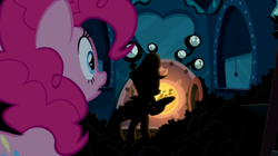 Size: 1050x590 | Tagged: safe, screencap, pinkie pie, earth pony, pony, mmmystery on the friendship express, coal, dark, silhouette, totally not fluttershy, train