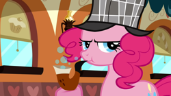 Size: 1050x590 | Tagged: safe, screencap, pinkie pie, earth pony, pony, mmmystery on the friendship express, bubble pipe, deerstalker, female, hat, mare, solo