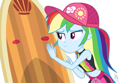 Size: 1003x686 | Tagged: safe, artist:ilaria122, derpibooru import, edit, rainbow dash, better together, blue crushed, equestria girls, belly button, blushing, cargo ship, gladys, he doesn't deserve you, midriff, shipping, simple background, surfboard, transparent background