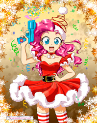 Size: 1181x1491 | Tagged: safe, artist:nancysauria, pinkie pie, human, christmas, humanized, light skin, solo