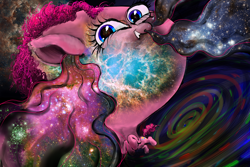 Size: 1600x1067 | Tagged: safe, artist:ja0822ck, pinkie pie, earth pony, pony, abstract, doctor who, pinkie pie is god, solo, tardis, the cosmos