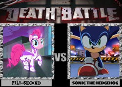 Size: 1008x720 | Tagged: safe, fili-second, pinkie pie, earth pony, pony, crossover, death battle, exploitable, exploitable meme, meme, sonic the hedgehog, sonic the hedgehog (series), sonic x