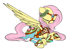 Size: 1500x957 | Tagged: safe, artist:jazzybrony, fluttershy, pegasus, pony, armor, bridle, clothes, dress, solo