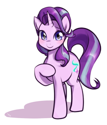 Size: 900x1050 | Tagged: safe, artist:haden-2375, starlight glimmer, pony, unicorn, blushing, cute, female, glimmerbetes, looking at you, mare, raised hoof, simple background, smiling, solo, transparent background