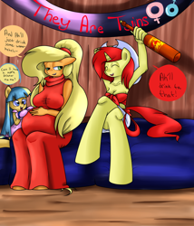 Size: 826x967 | Tagged: safe, artist:reneesdetermination, applejack, oc, oc:apple chord, anthro, armpits, galaxy nova, pregnant