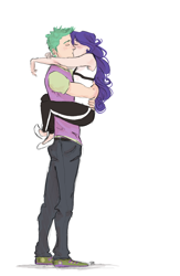 Size: 800x1226 | Tagged: safe, artist:demdoodles, rarity, spike, human, duo, female, humanized, kissing, male, shipping, simple background, size difference, sparity, straight, white background