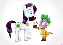 Size: 2681x1945 | Tagged: safe, artist:raissapina, artist:raissaspina, rarity, spike, dragon, pony, unicorn, crossover, female, male, shipping, sparity, straight, wall-e