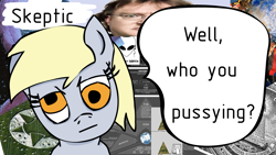 Size: 1920x1080 | Tagged: artist needed, safe, derpy hooves, pegasus, pony, conspiracy, female, gabe newell, looking at you, mare, solo, text, vulgar