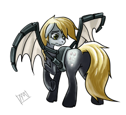 Size: 2126x1945 | Tagged: safe, artist:mysterimaan, derpy hooves, cyborg, pegasus, pony, bat wings, bubble pony, female, mare, solo