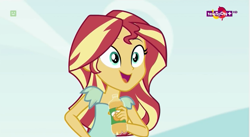 Size: 639x351 | Tagged: safe, screencap, sunset shimmer, dance magic, equestria girls, spoiler:eqg specials, cute, fanta, food, happy, orange, orange soda, shimmerbetes, smiling, teletoon