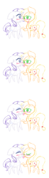 Size: 900x3263 | Tagged: safe, artist:otterlore, applejack, rarity, earth pony, pony, unicorn, cute, female, lesbian, licking, rarijack, shipping, sketch, tongue out