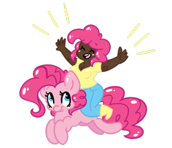 Size: 741x641 | Tagged: safe, artist:twinkledrop, pinkie pie, human, dark skin, human ponidox, humanized, riding