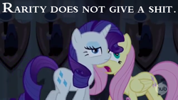 Size: 640x360 | Tagged: safe, edit, edited screencap, screencap, fluttershy, rarity, pegasus, pony, unicorn, castle mane-ia, caption, derp, faic, hub logo, hubble, image macro, text, the hub, vulgar