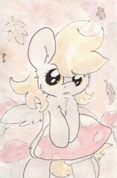 Size: 684x1034 | Tagged: safe, artist:slightlyshade, derpy hooves, pegasus, pony, chest fluff, female, leaves, mare, solo, traditional art