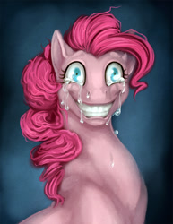 Size: 750x971 | Tagged: safe, artist:danjiisthmus, pinkie pie, earth pony, pony, abstract background, bust, crying, female, mare, smile hd, smiling, solo