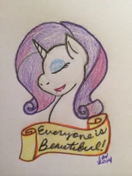 Size: 960x1280 | Tagged: safe, artist:drunkraritymodblog, rarity, pony, unicorn, mouthpiece, old banner, positive message, positive ponies, profile, solo, traditional art