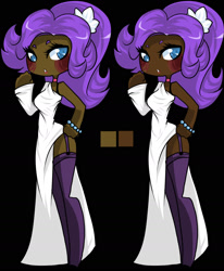 Size: 1376x1668 | Tagged: safe, artist:pinapapo, color edit, edit, rarity, human, askniggertron, choker, clothes, color palette, dark skin, dress, garter belt, humanized, meta, side slit, solo