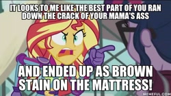 Size: 600x337 | Tagged: safe, edit, edited screencap, screencap, sci-twi, sunset shimmer, twilight sparkle, equestria girls, friendship games, angry, exploitable meme, full metal jacket, image macro, meme, sunset yells at twilight, vulgar