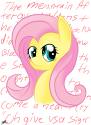 Size: 1400x1920 | Tagged: safe, artist:speedway king, fluttershy, pegasus, pony, mutation, polycoria, solo, text, third eye