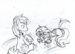 Size: 2338x1688 | Tagged: safe, artist:wuzzlefluff, big macintosh, fluttershy, earth pony, pegasus, pony, bedroom eyes, drunk, drunkershy, fluttermac, male, monochrome, shipping, sketch, stallion, straight, wine