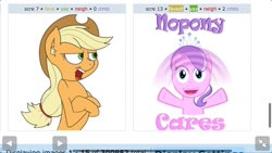 Size: 1136x640 | Tagged: safe, applejack, diamond tiara, earth pony, pony, exploitable meme, juxtaposition, juxtaposition win, meme