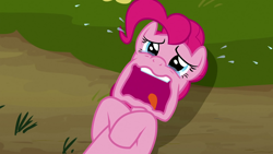 Size: 1920x1080 | Tagged: safe, screencap, pinkie pie, earth pony, pony, too many pinkie pies, crying, faic, female, mare, on back, solo