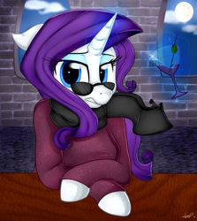 Size: 1706x1912 | Tagged: safe, artist:shyshyoctavia, rarity, anthro, clothes, cocktail, magic, scarf, solo, sunglasses, sweater, telekinesis