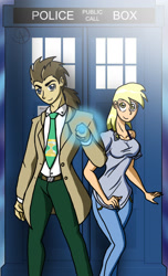 Size: 1028x1686 | Tagged: safe, artist:chillguydraws, derpy hooves, doctor whooves, human, doctor who, humanized, sonic screwdriver, tardis