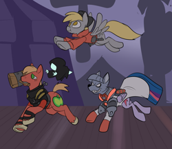 Size: 1024x889 | Tagged: safe, artist:metal-kitty, big macintosh, derpy hooves, twilight sparkle, twilight sparkle (alicorn), alicorn, pony, carnival of carnage, crossover, derpy soldier, female, heavy, heavy mac, mare, medic, scream fortress, soldier, team fortress 2, twi medic, twilight barkle