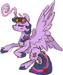 Size: 429x512 | Tagged: safe, artist:weepysheep, derpibooru import, part of a set, twilight sparkle, twilight sparkle (alicorn), alicorn, pony, eyes closed, flower, flower in hair, flower in tail, flowerhorse, magic, simple background, smiling, solo, transparent background